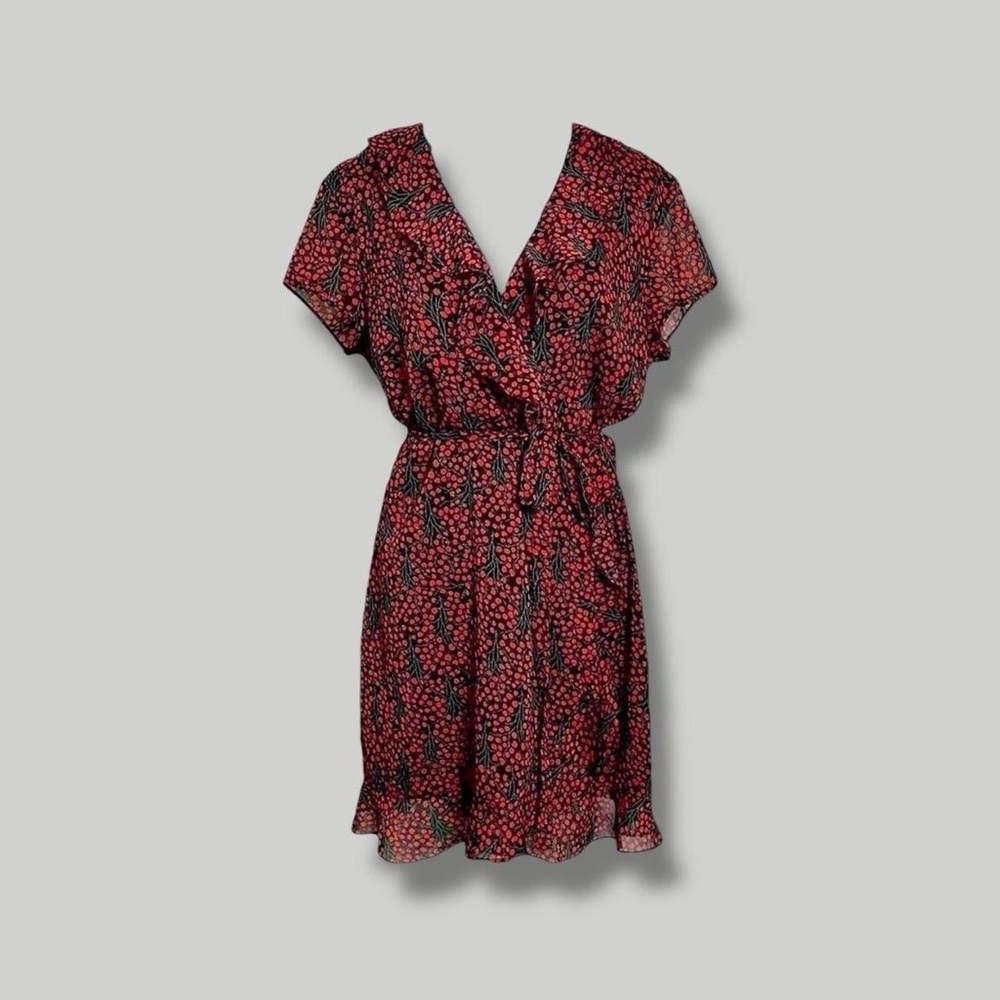 Bardot goth coquette cherry fruit print mini red & black ruffle party dress 12 - Picture 1 of 8